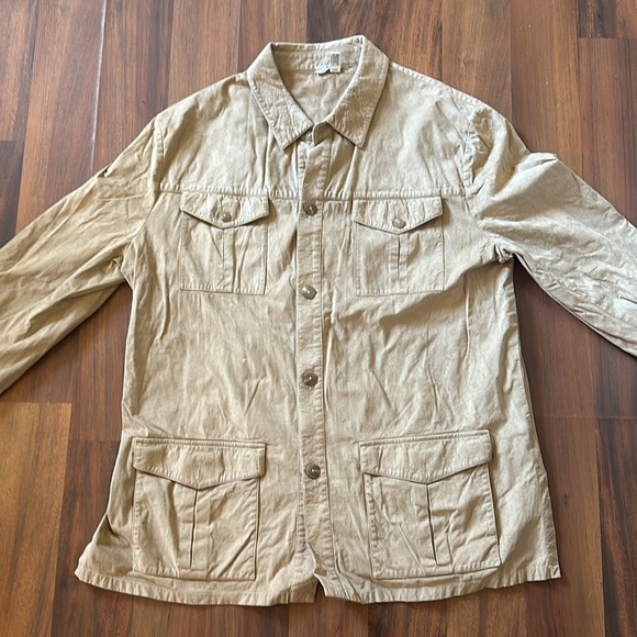 VTG Maus & Hoffman Tan Faux Suede Leather Safari Button Down Mens Shirt Size L - Picture 2 of 11